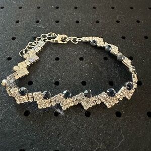 Elegant Silver-Tone Crystal Bracelet with Black Accent Beads